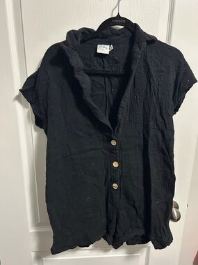 Princess Polly Black Short-Sleeve Button-Down Romper
